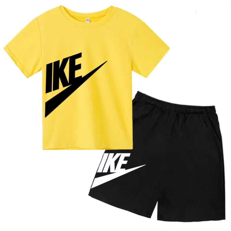 Children T-shirt+Shorts 2P Summer Clothing Fashion Letter Print Boy Girl Toddler 3-12Yrs Sports Short-Sleeved Casual Fashion Set