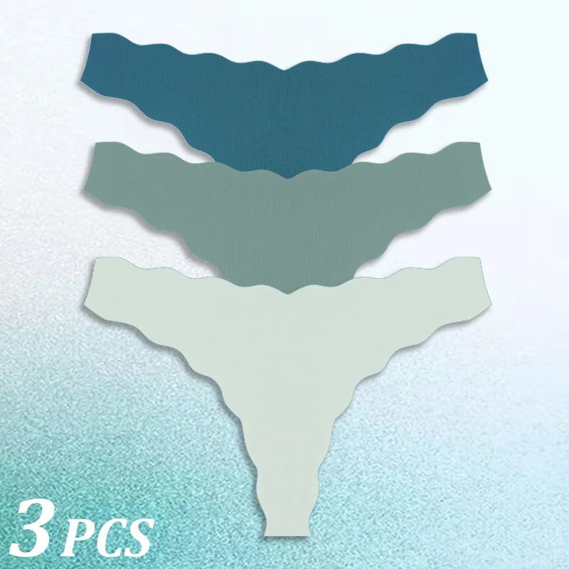 3PCS Women Seamless Panties Wavy Design Ultra-thin Panties Women Ice Silk Underwear Sexy Panty Low Waist G-string Female Solid