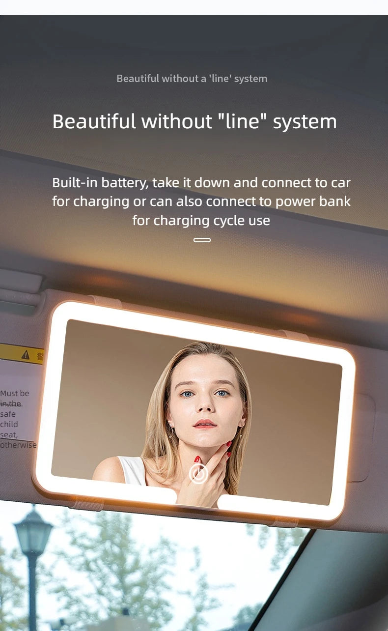 Car Interior Mirrors Sun Visor Plate LED HD Makeup Mirror for Girls Women Rechargeable Fill Light Universal Thin Vanity Mirror