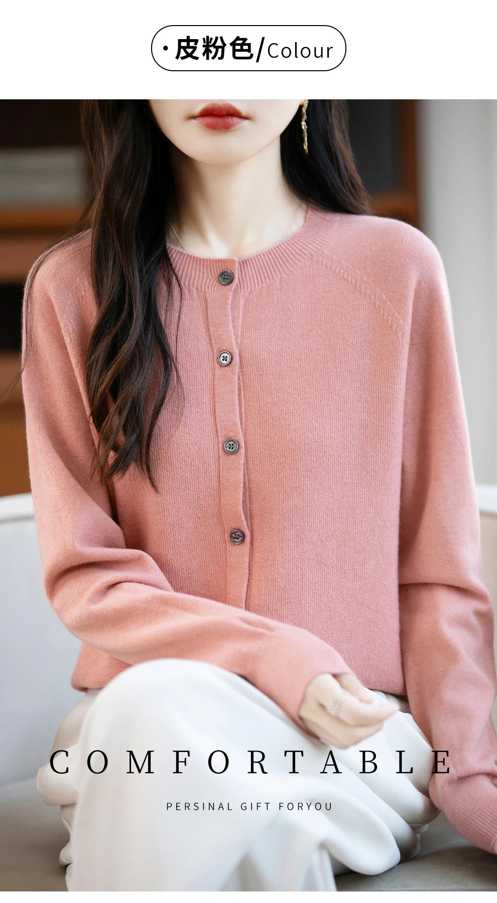 Classic Merino Wool Woman Sweater Basic Female Autumn Winter Knitted Cardigan Elegant Ladies Cashmere Long Sleeve Clothing Tops