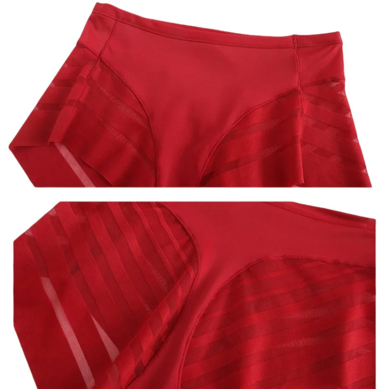 2Pcs/Set Women's Ice Silk Tummy Control Panties Mid Waist Mesh Splice Shaping Briefs Butt Lifter Slimming Soft Underwear M-3XL