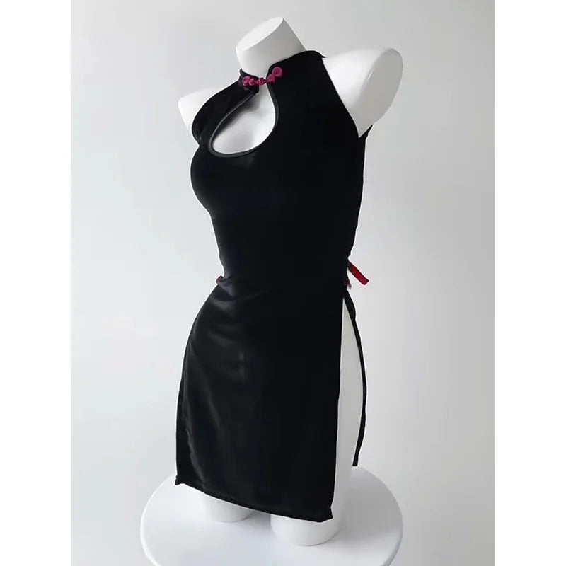 New Year Bar DS Performance Costume Sexy Gogo Leader Outfit Retro Red Black Splittytying Flag Robe Women's Stage Costume