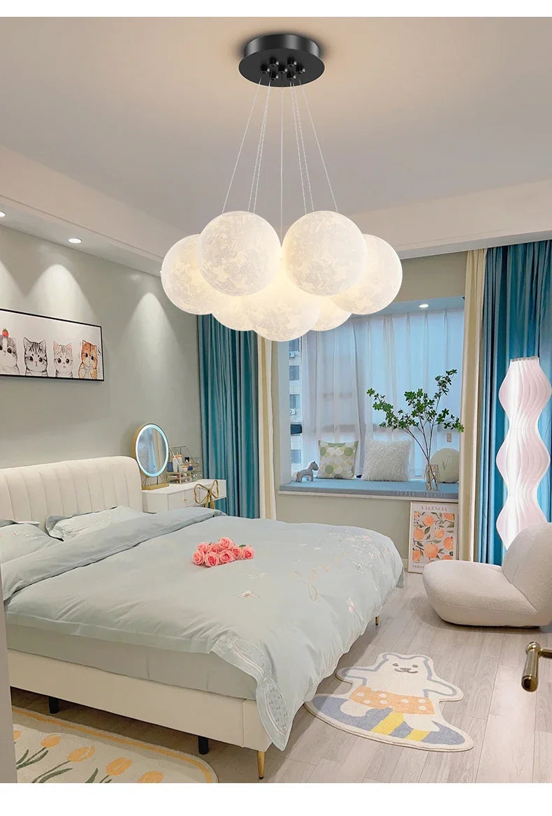 Modern Minimalist LED Ceiling Pendant Lamps Design Cream Ball Chandelier Light Home Decor for Living Dinning Room Bedroom Indoor