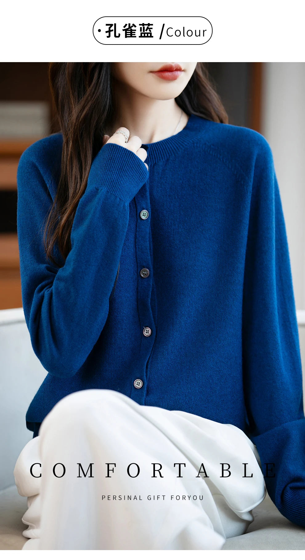 Classic Merino Wool Woman Sweater Basic Female Autumn Winter Knitted Cardigan Elegant Ladies Cashmere Long Sleeve Clothing Tops
