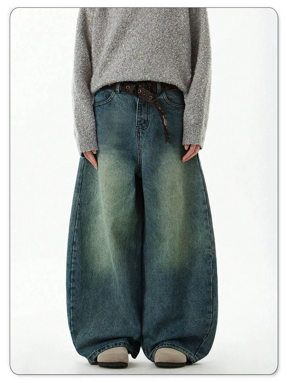 Men's Wear Blue Wide-Leg Denim Pants Baggy Jeans Vintage Three-Dimensional Cut Curved Knife Jeans Loose Fit Summer New Trend