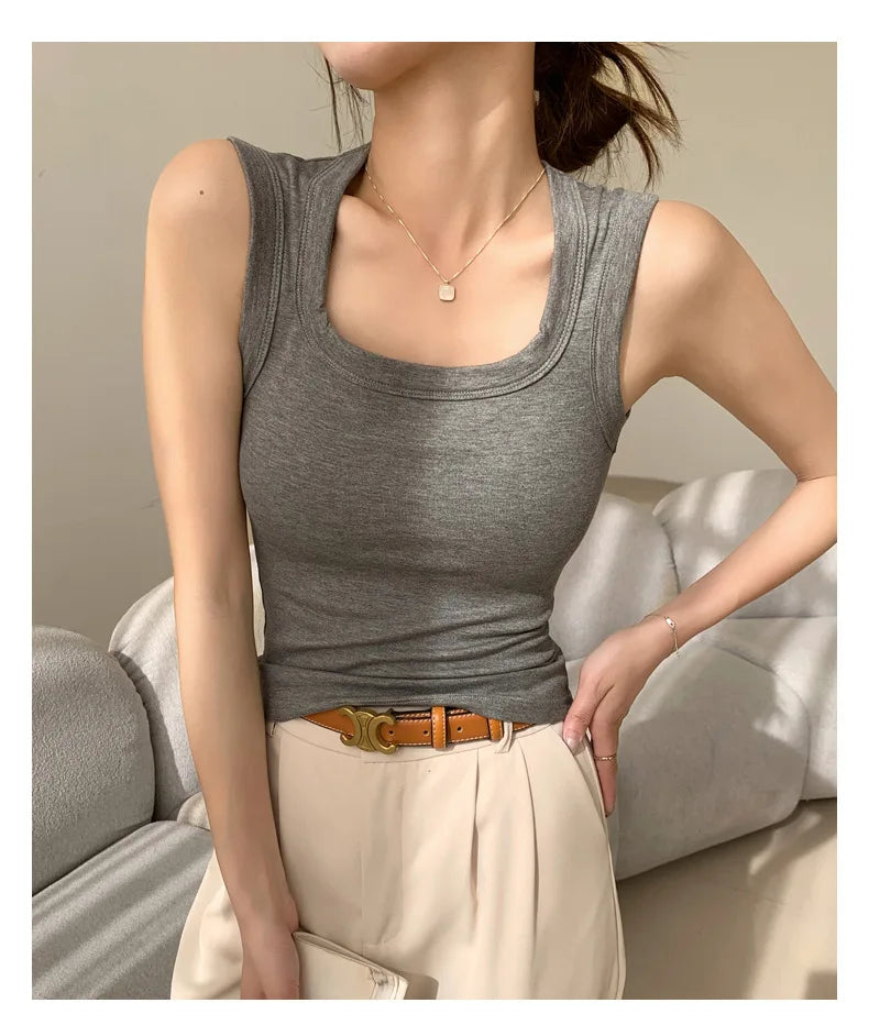 2026 New Wide Shoulder Strap Women's Vest with Chest Pad Summer All-match I-shaped Vest Slim Fit Base Top Fashion Outer Wear