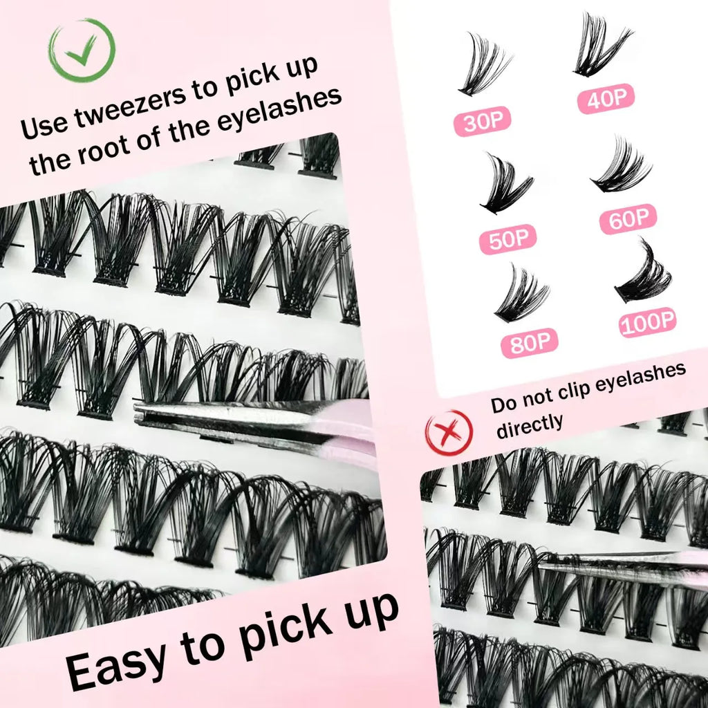 QIUNING Eyelash Clusters Kit Fluffy Individual Lashes Lash Bond and Seal and Remover Faux Mink Lashes Eyelash Extension DIY
