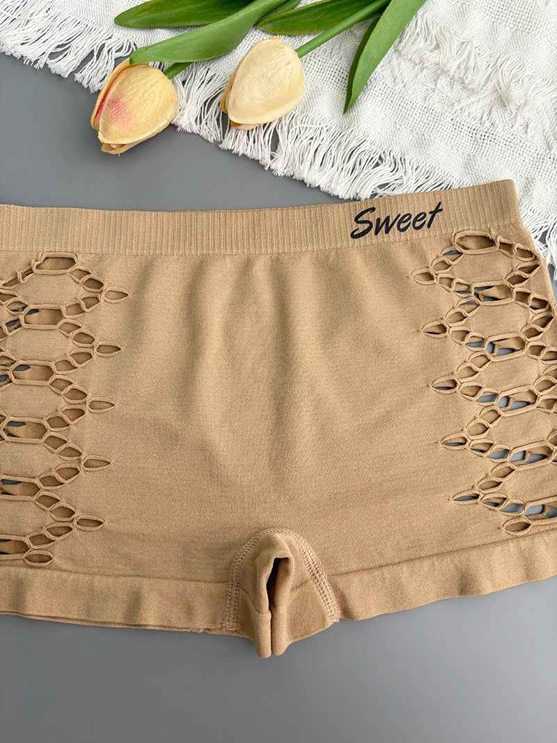 Seamless Sports Underpants Skirt Seamless Knickers Shorts Under The Skirt Sexy Side Mesh Hollow Out Boxer Panties Safety Panty