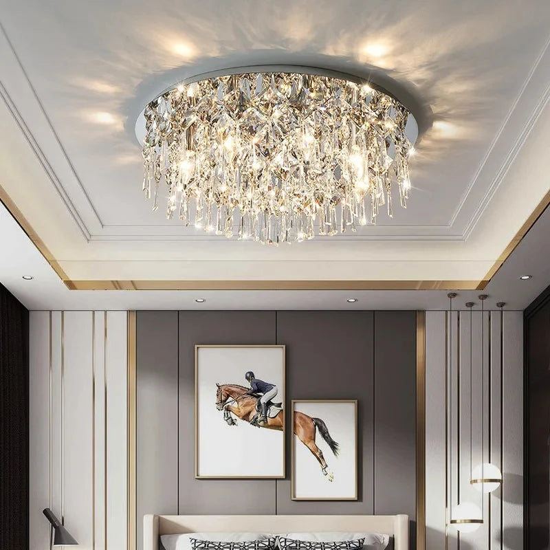 Modern Minimalist LED K9 Crystal Chandelier Ceiling Pendant Suspend Lights Home Decoration Lamp Dining Room Living Villa Bedroom