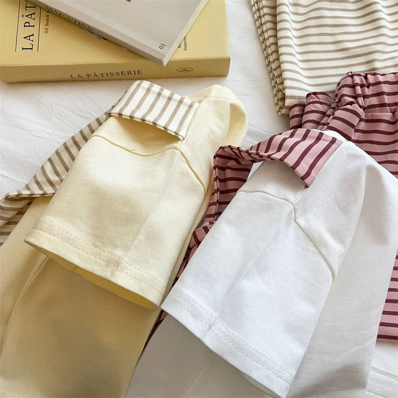 Girls Suit Summer Short-sleeved T-shirt With Stripes Shawls+Pants 2Pcs Outfits Kids Casual Clothes Children's Fashion Sets 1-12Y
