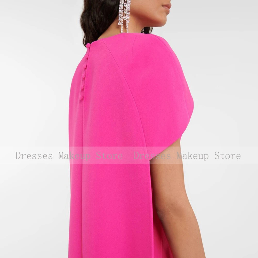Customized Hot Pink Formal Evening Dresses Mermaid O Neck Elegant Wedding Guest Gowns Long Criss-Cross Watteau Train Prom Dress