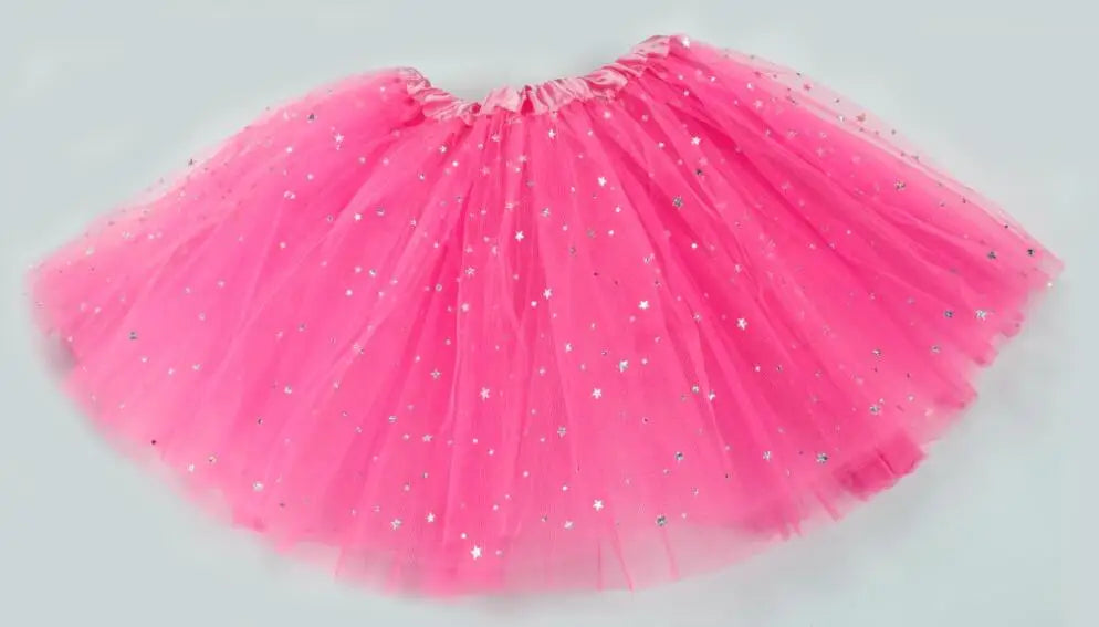 Kids Baby Star Glitter Dance Tutu Skirt For Girl Sequin 3 Layers Tulle Toddler Pettiskirt Children Chiffon 2-8T