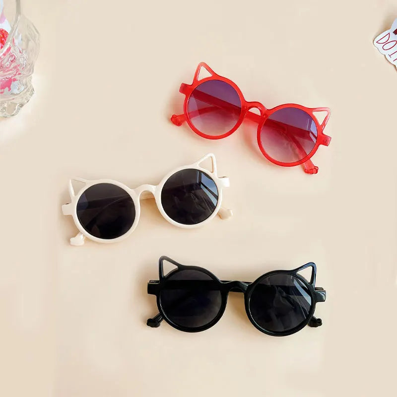 New Children Girls Cute Cat  Ears Sunglasses Outdoor Sun Protection Children Fashion Vintage Classic Sunglasses Protection Kids