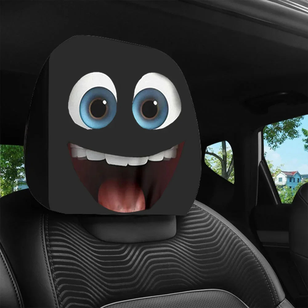 2PCS Double-sided Printed Smiling Face Car Headcase, Cute Fun Car Interior Personalized Decoration