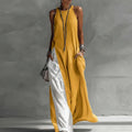 Casual Sleeveless Summer Boho Vacation Maxi Dress Woman Sexy O Neck Contrast Color Long Dress Spring Pocket A-Line Party Dresses