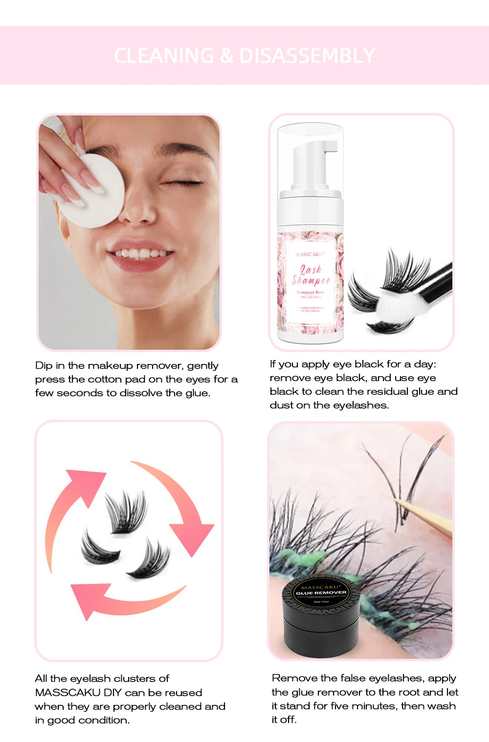 YUANZHIJIE DIY Cluster Eyelash Extension 12lines Dovetail Segmented Lashes Natural Lighter Bundle Makeup Supplies