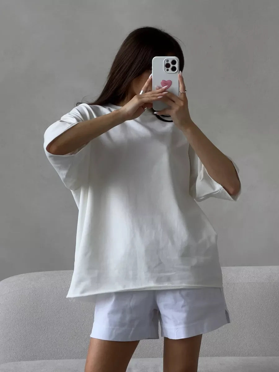 Hirsionsan Summer Casual Oversized T-shirts Women 100% Cotton Pink Loose Tees 2025 New Cusual Solid O Neck Female Aesthetic Tops
