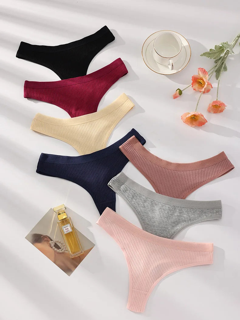 7Pcs Women Cotton Thongs Panties Striped Underwear Sexy Underpants Black Panty Soft G-Strings Plus Size Tanga Female Lingerie
