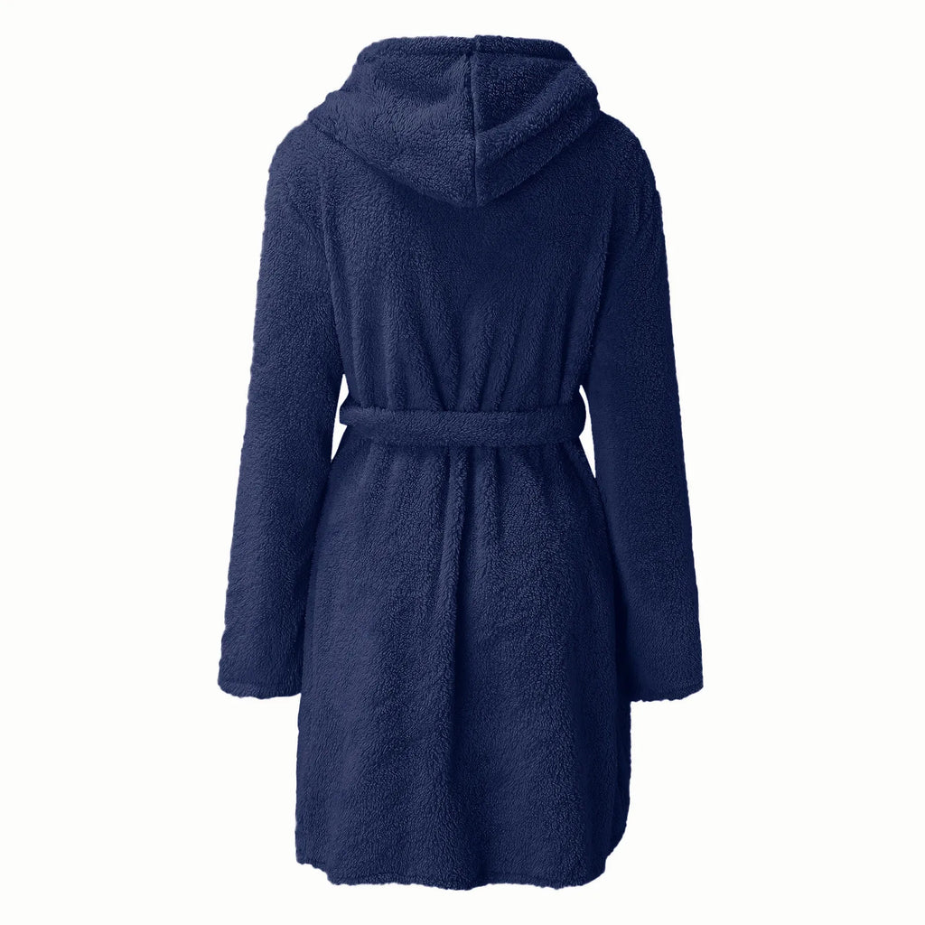 Autumn Winter Women Sexy Bath Robe Fluffy Plush Pyjamas Ladies Hooded Dressing Solid Color Gown Warm Bathrobe Female loungewear