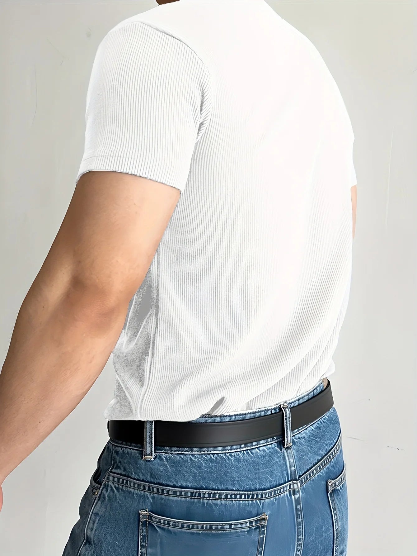 2026 New fashion Men's T-shirt Small high collar stripe shirt short sleeve fitness top leisure sport T-shirt Men sportswear