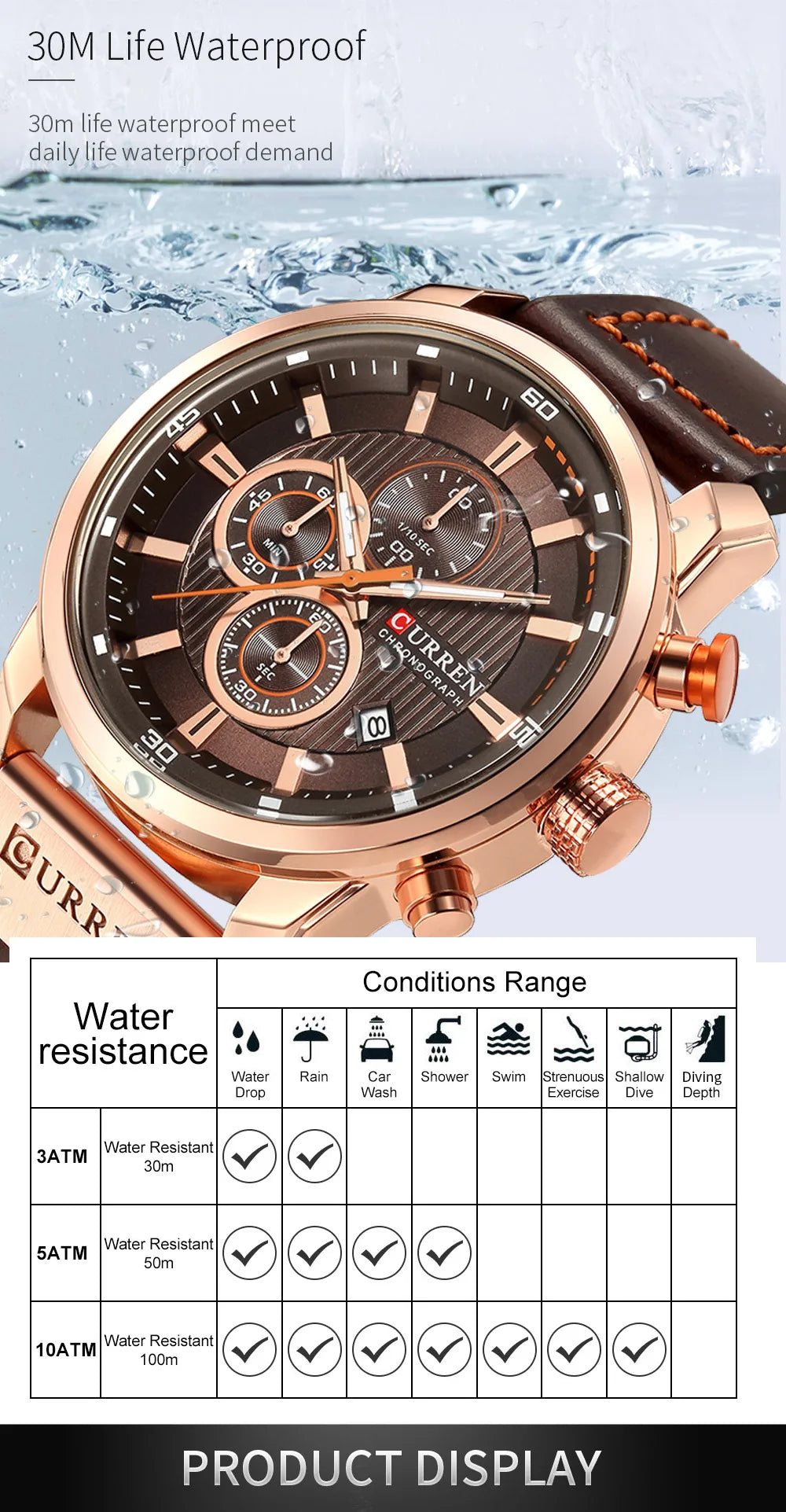 CURREN 8291 Mens Quartz Chronograph Watch Casual Leather Military Sport Fashion Gentleman Wristwatch