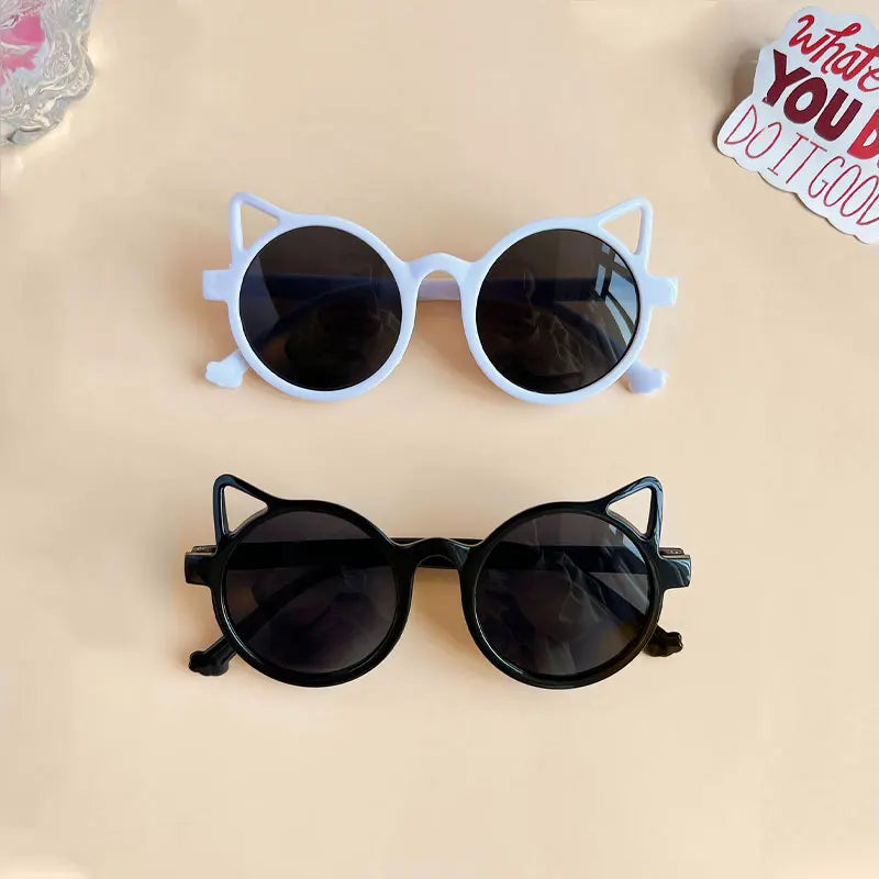 New Children Girls Cute Cat  Ears Sunglasses Outdoor Sun Protection Children Fashion Vintage Classic Sunglasses Protection Kids