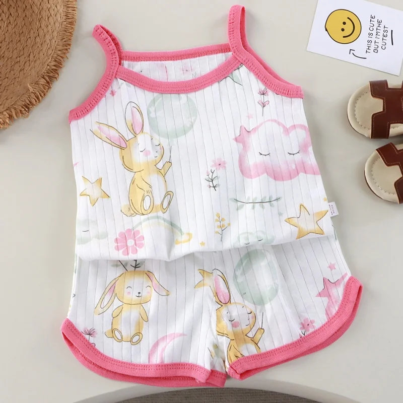 Girls Summer Clothes Sets 2025 Summer New Baby Sleeveless Tops + Shorts 2 Pieces Suit Girls Clothing Set Kids Cotton Clothes