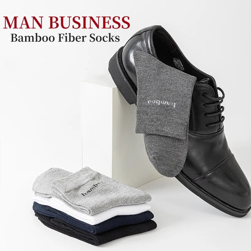 5Pairs/Men Bamboo Socks Comfortable Breathable Casual Business Men's Crew Socks High Quality Antibacterial Mid-calf SocksEU39-45