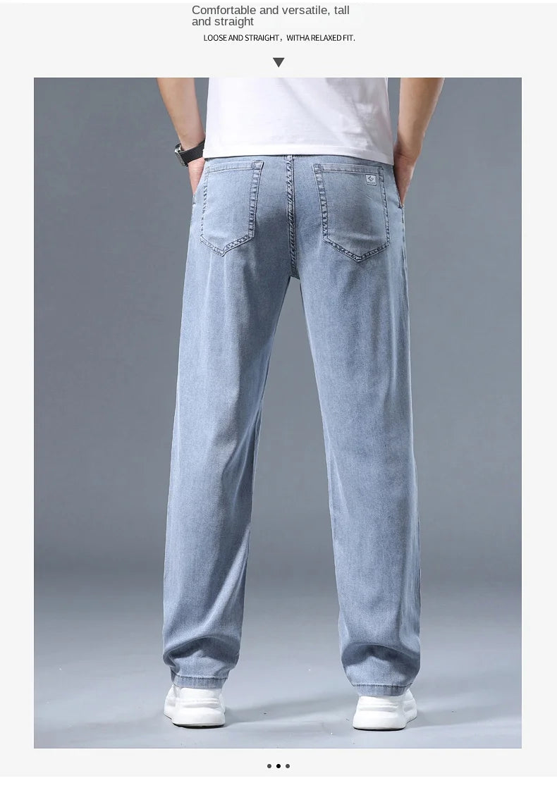 2026 Summer Ice Silk Thin Four Seasons Men's Jeans Loose Straight Wide Leg Pants