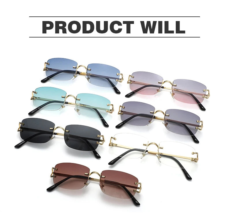 New Small Narrow Rimless Sunglasses Fashion Frameless Rectangle Tinted Lens Eyewear 90s Glasses for Women Men