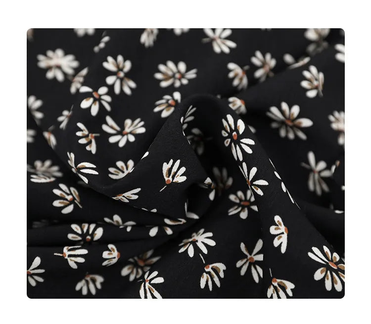 CHIC VEN New Women Dresses Long Sleeved Retro V-neck Black Floral Female Dress Elastic Waisted Lace Up Spring Summer 2026