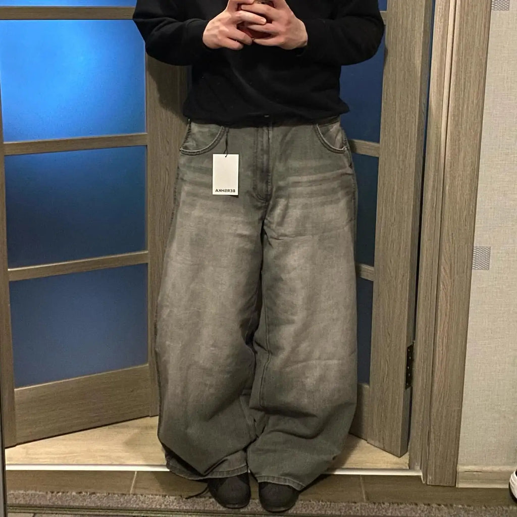 Street Vintage Jeans New Y2K Harajuku Wash Blue Multiple pockets Baggy Jeans Denim Pants Mens Womens High Waist Wide Trousers