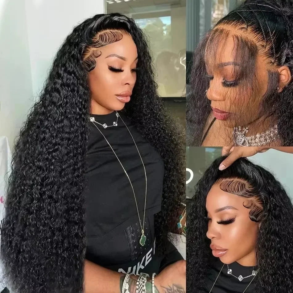 Deep Wave Wigs Human Hair 13x4 HD Transparent Lace 13x6 Full Frontal Wigs Natural color Curly Wigs For Women 220% Density