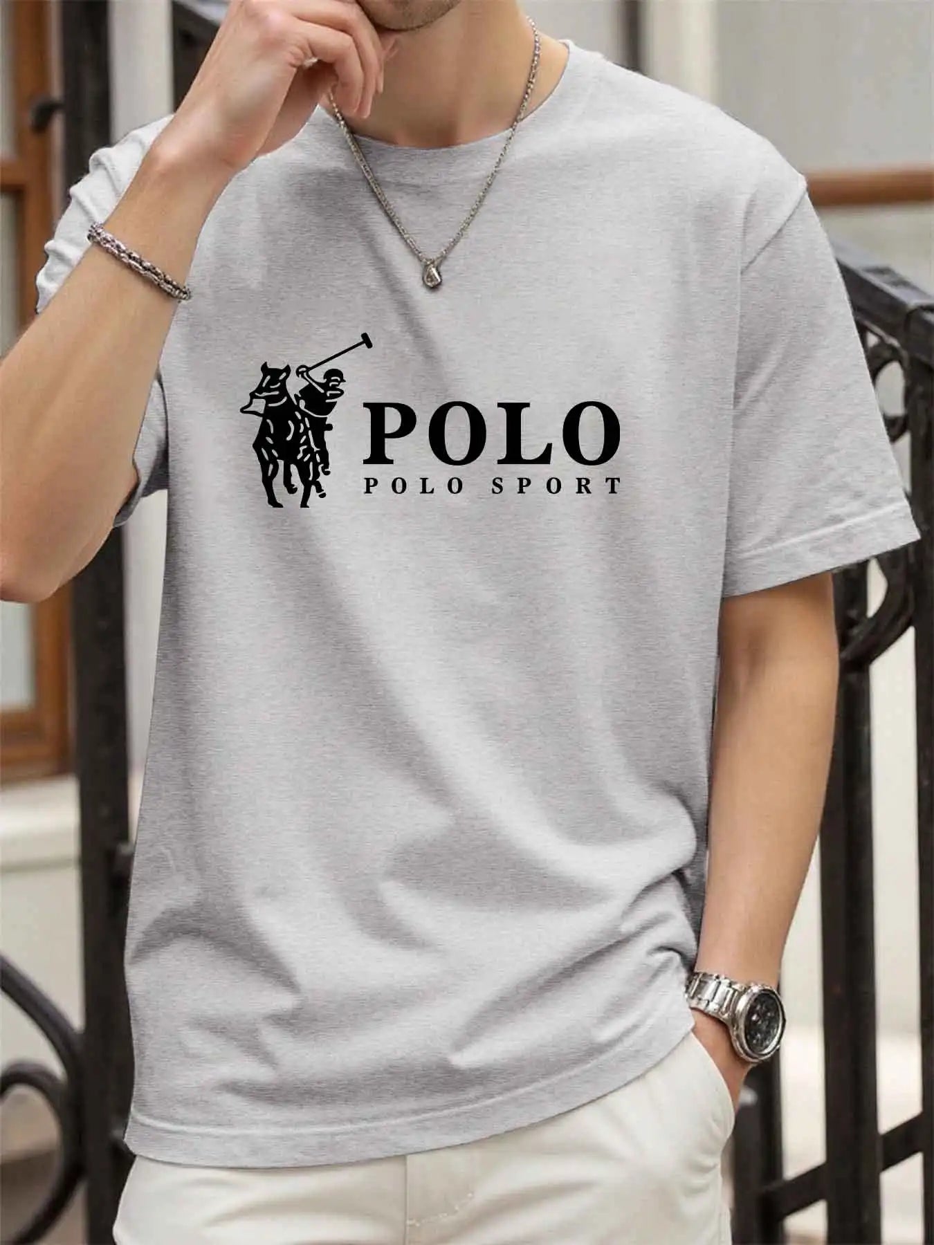 new style High quality men's T-shirt 2026 summer print casual 100% cotton man loose T-shirt sports top