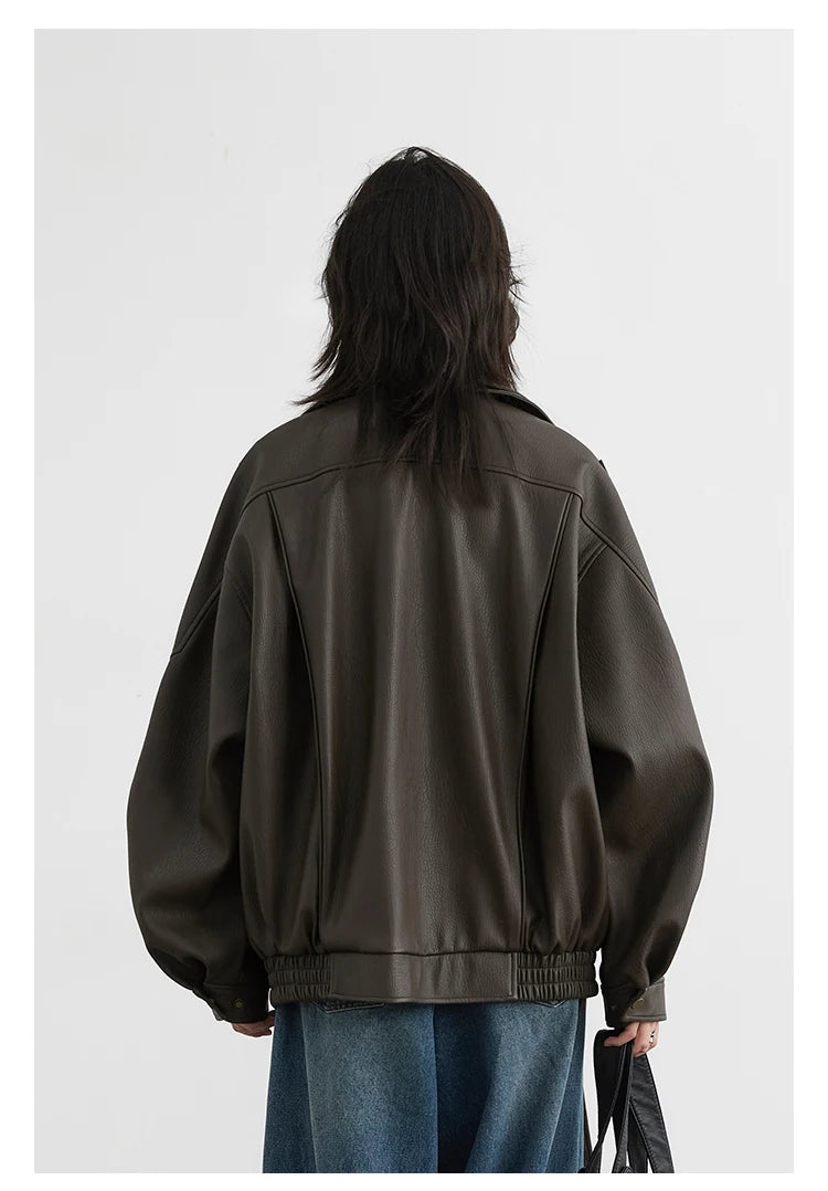 CHIC VEN Woman PU Jacket Solid Loose New Retro Standing Collar Motorcycle Faux Leather Coat Female Top Spring Autumn 2026
