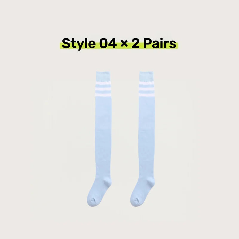 2 Pairs Women's Over The Knee Socks Cotton Thigh High Socks Black White Blue Colorful Striped Pattern Fashion Casual Daily Wear