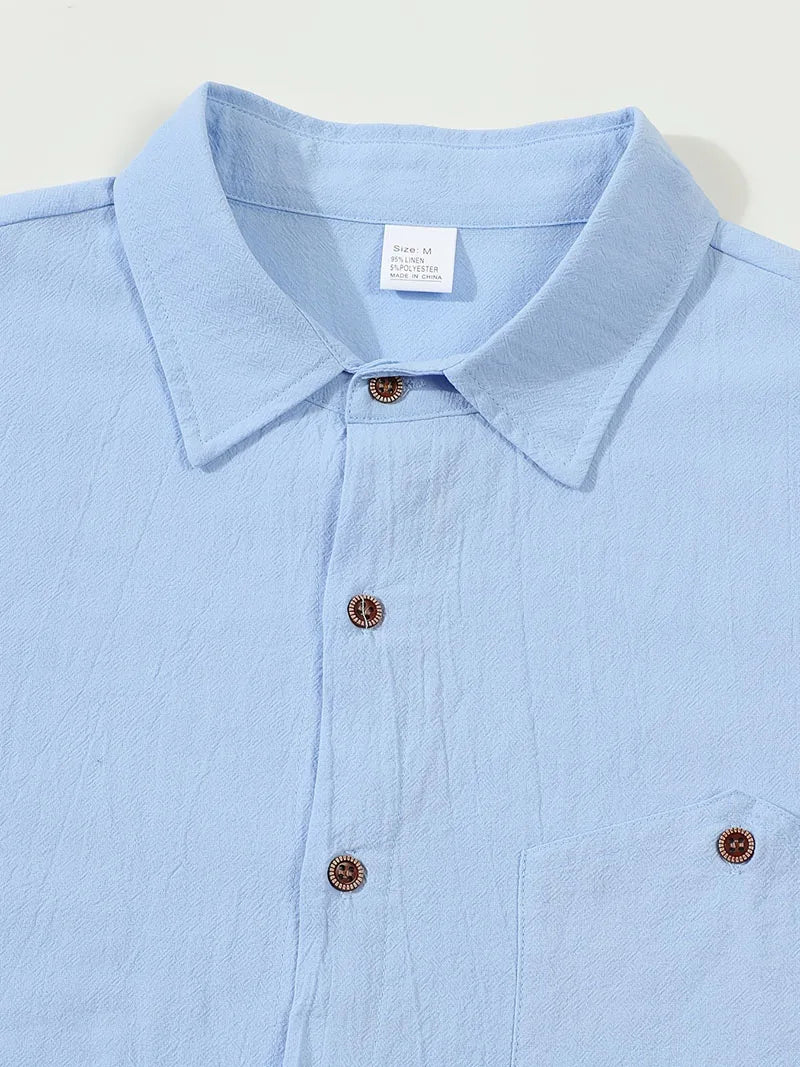 Men's Linen Blend Short Sleeve Button Down Shirt Casual Beach Tops with Chest Pocket Breathable Lightweight Summer Shirts forMen