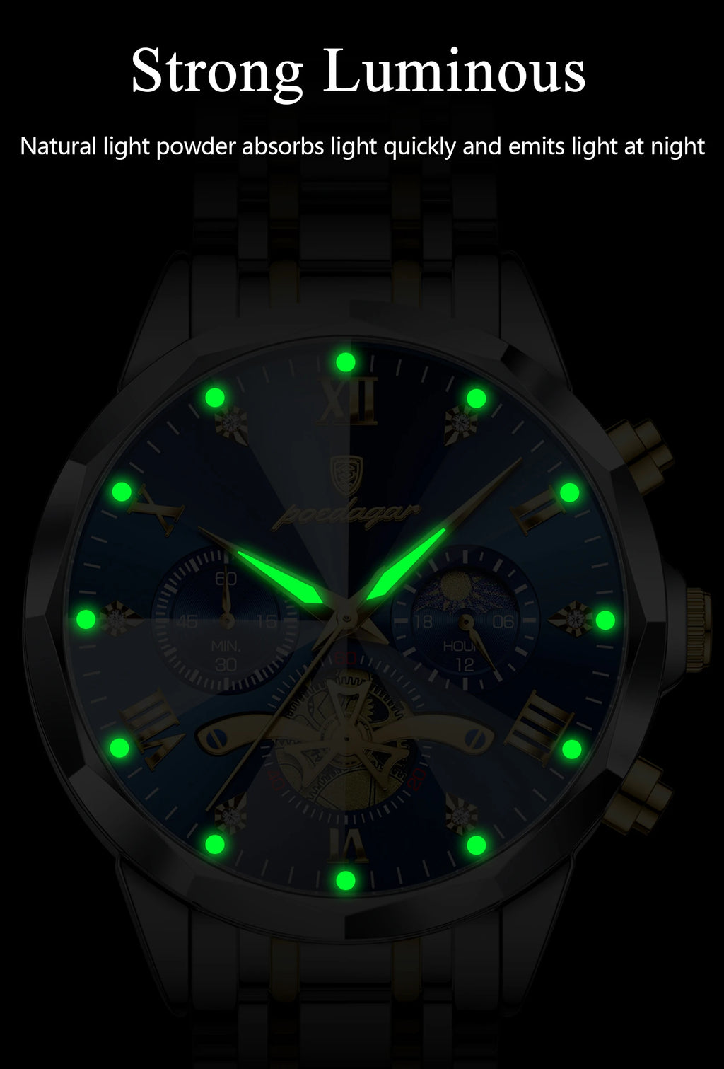 POEDAGAR Luxury Men Watch Top Original Waterproof Luminous Chronograph Man Wristwatch Stainless Steel Quartz Men's Watches Reloj