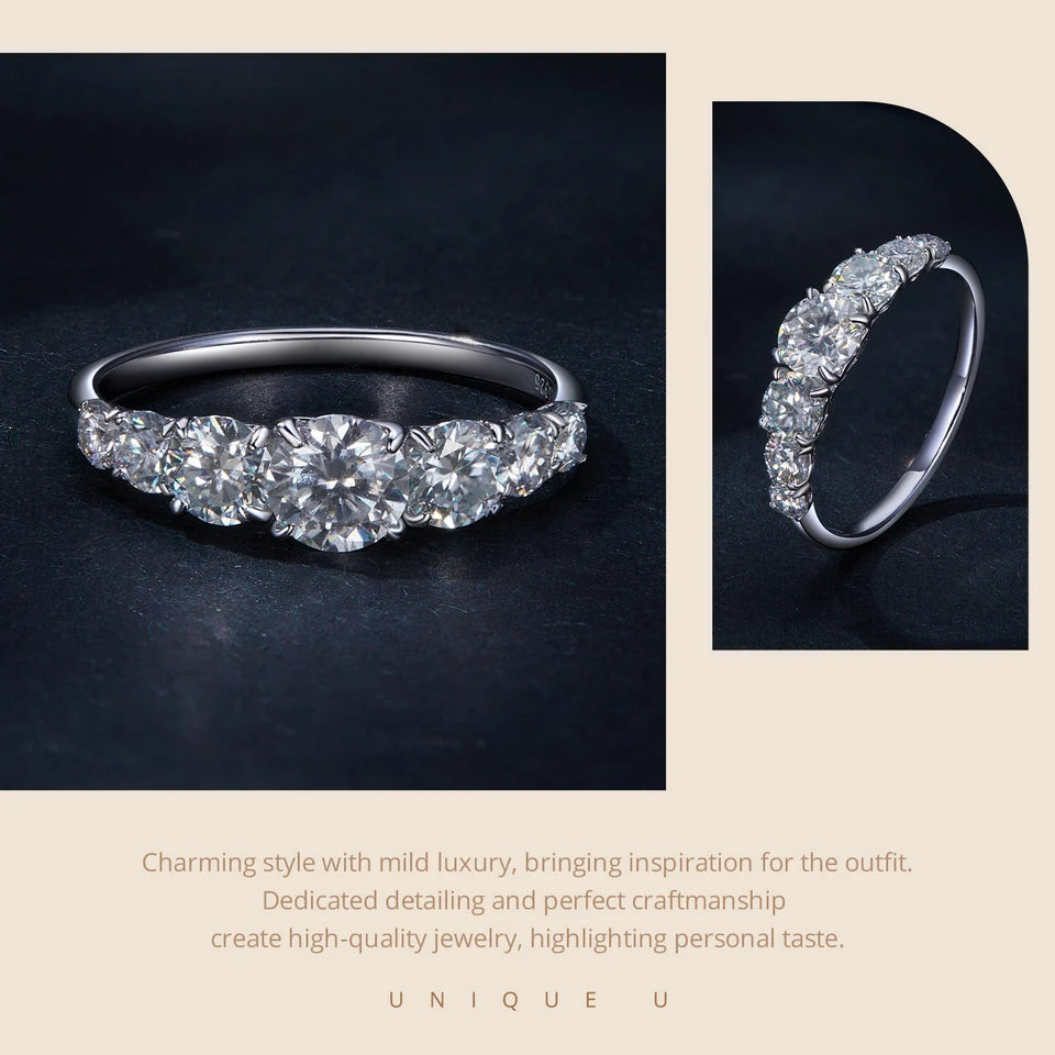 Bamoer Moissanite Ring Heart Setting D Color VVS1 EX Lab Diamond Ring 925 Sterling Silver for Women Engagement Wedding Jewelry