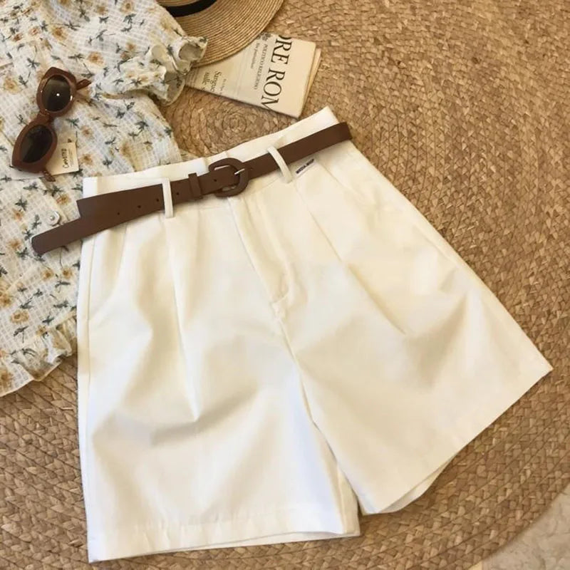 [Delivery belt] Summer new wide leg shorts Thin cotton A-frame shorts Office ladies classic loose casual zipper shorts for women