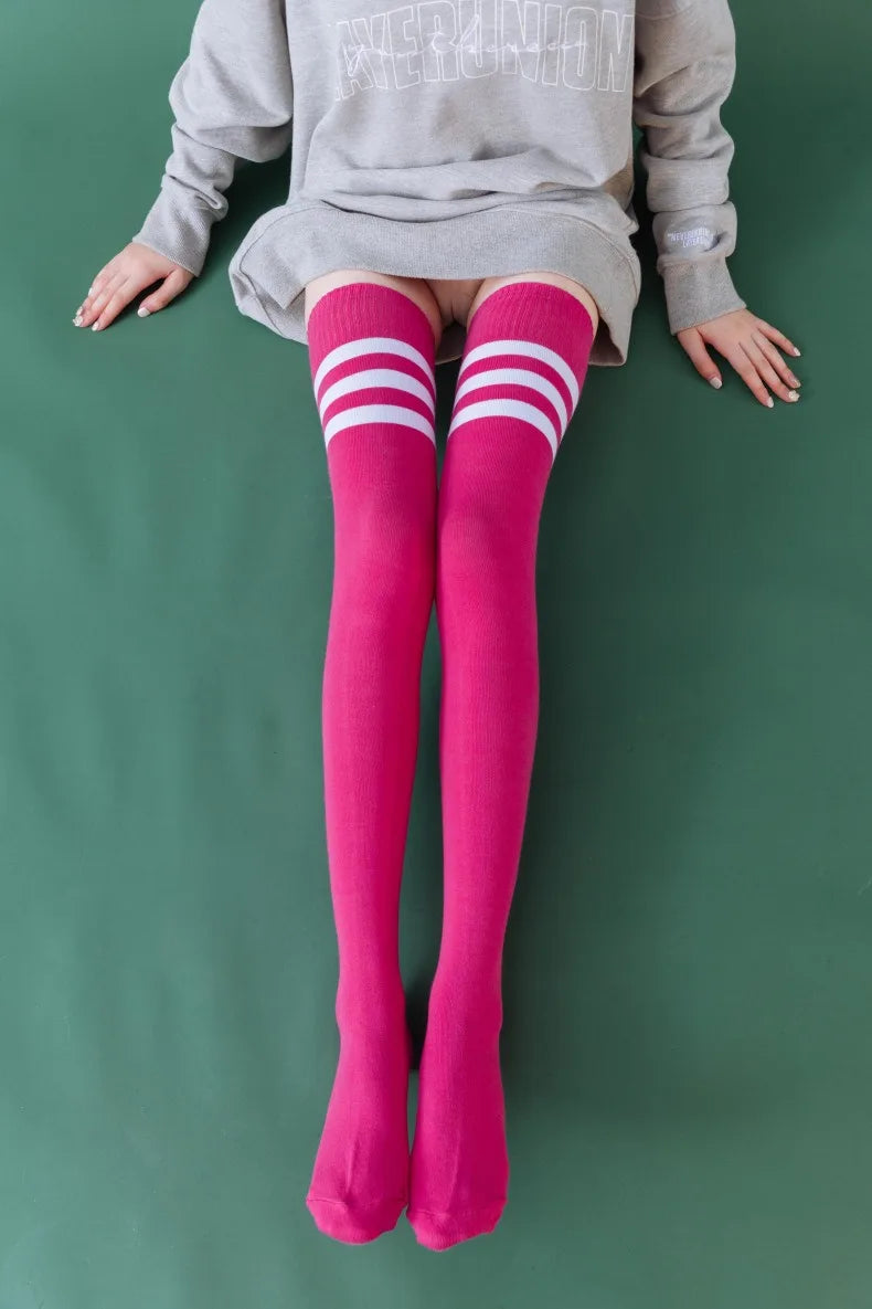 2 Pairs Women's Over The Knee Socks Cotton Thigh High Socks Black White Blue Colorful Striped Pattern Fashion Casual Daily Wear