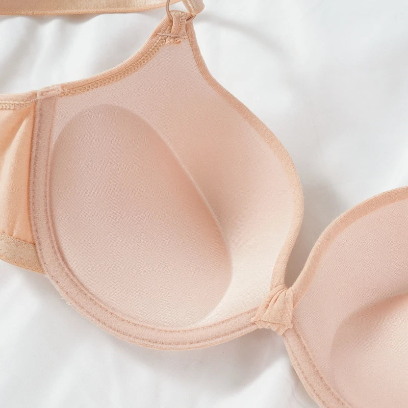 Push Up Bra Sexy Women's for Gathering Small Breasts Deep V Underwire Solid Bras Backless Intimate Underwear Padded Bra