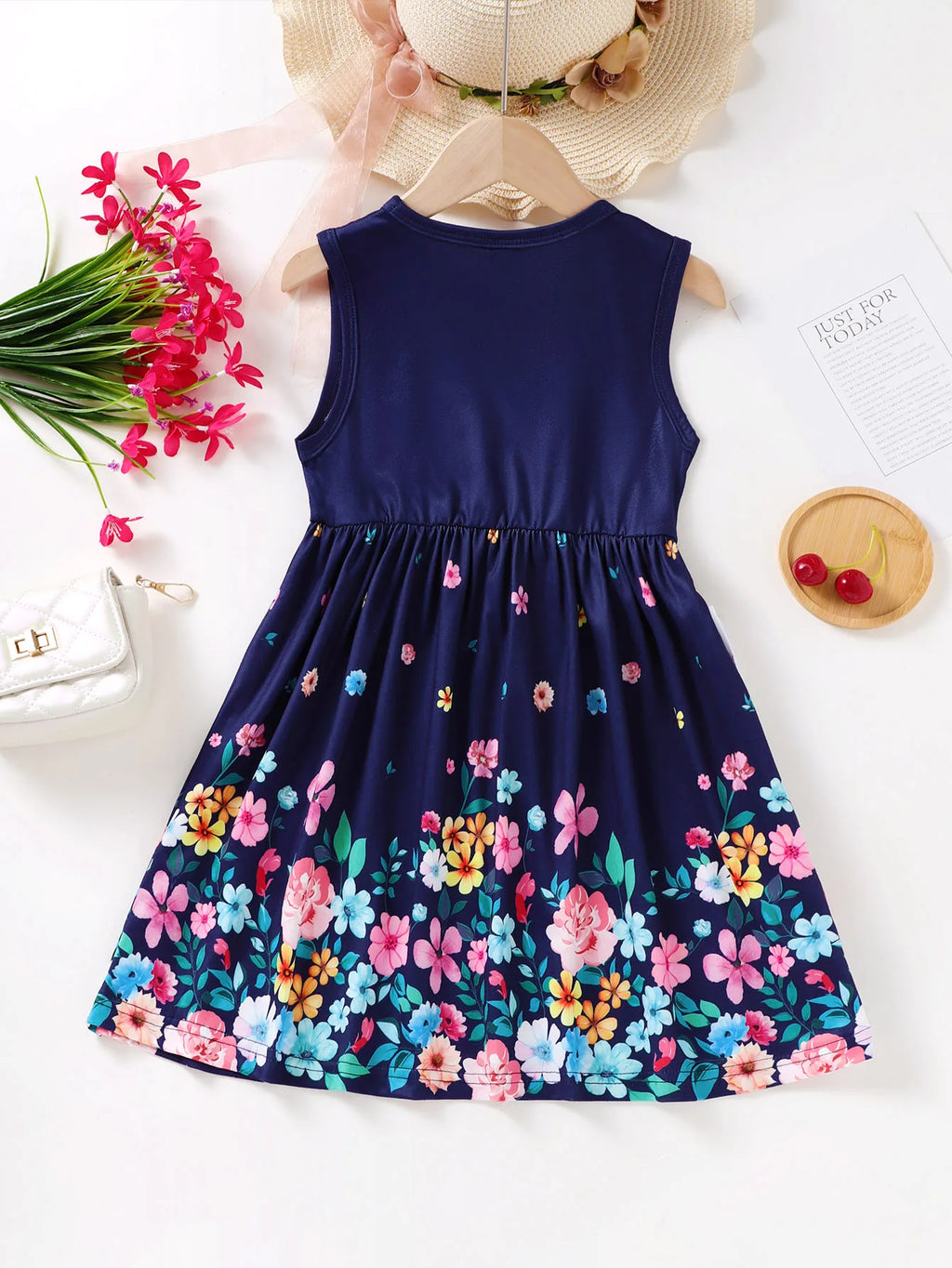 Kids Girl Summer New Sling Dress Flower Print Suspenders Dresses Daily Comfortable Casual Clothing for Children Girl 4-7 Years