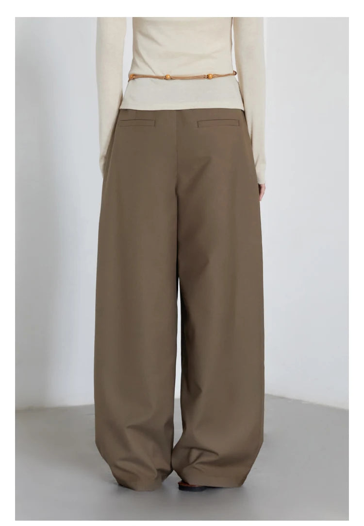 CHIC VEN Women Pants Solid Loose Casual Wide Leg Pant Drawstring Pleated Female Suit Trousers Office Ladies Sping Autumn 2025