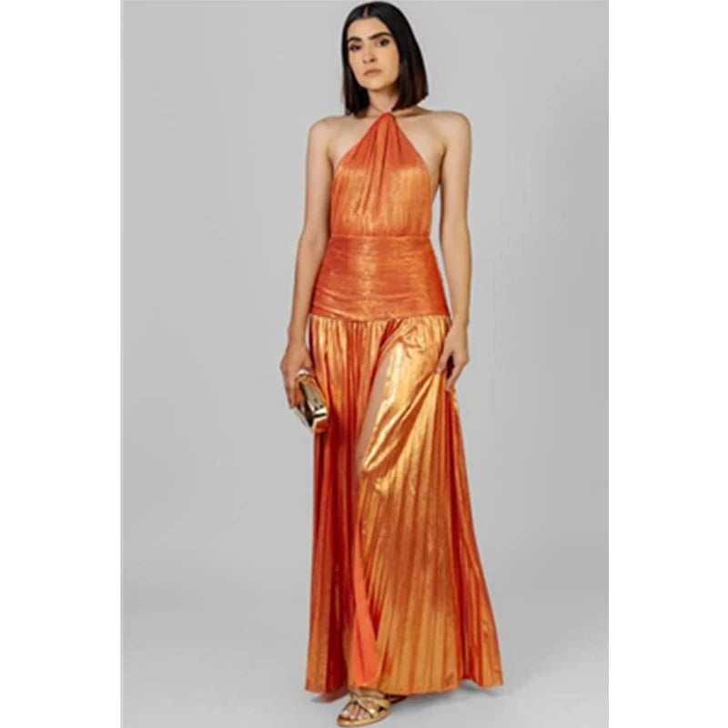 Luxurious Women Corset Party Cocktail Dress Sexy Off Shoulder Halter Folds Slit Guest Celebrity Long Dress Celebrity Prom Gown