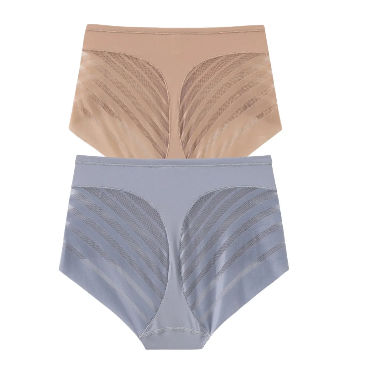 2Pcs/Set Women's Ice Silk Tummy Control Panties Mid Waist Mesh Splice Shaping Briefs Butt Lifter Slimming Soft Underwear M-3XL