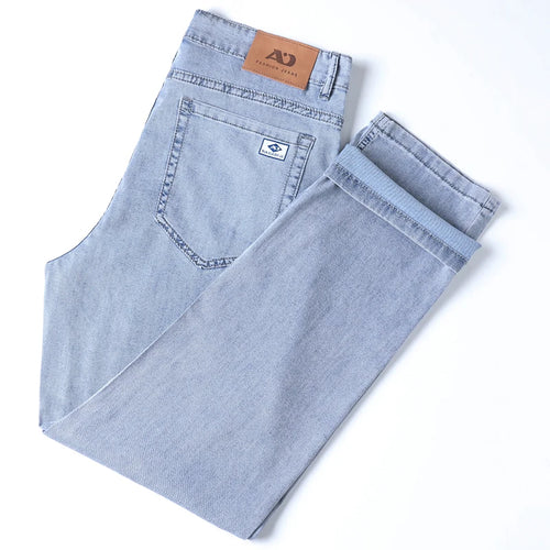 2026 Summer Ice Silk Thin Four Seasons Men's Jeans Loose Straight Wide Leg Pants