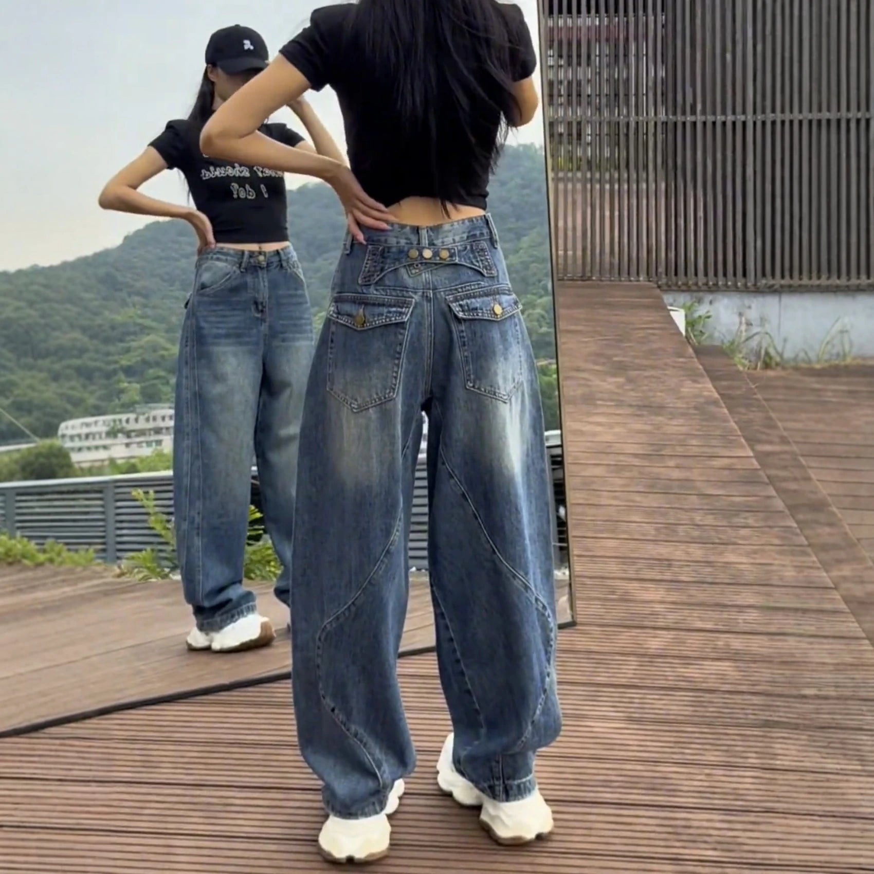 High Waist Wide Leg Jeans Women's Thin Denim Pants Loose Fit Straight Full Length Jeans plus Size Casual Sle