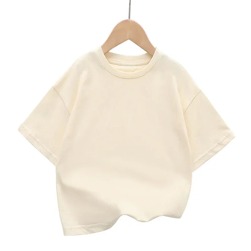 Summer Children's Short Sleeved T-shirt New Fashion Kids Shoulder Down T-shirt Top Cotton Trendy Student  Tee 2-12 Years Old