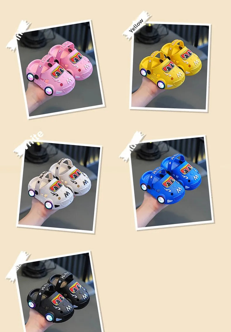 Children's Slippers 2026 Summer New Boys' Car Shaped Wheels Will Light Up Anti Slip Soft Bottom Baby Beach Slippers
